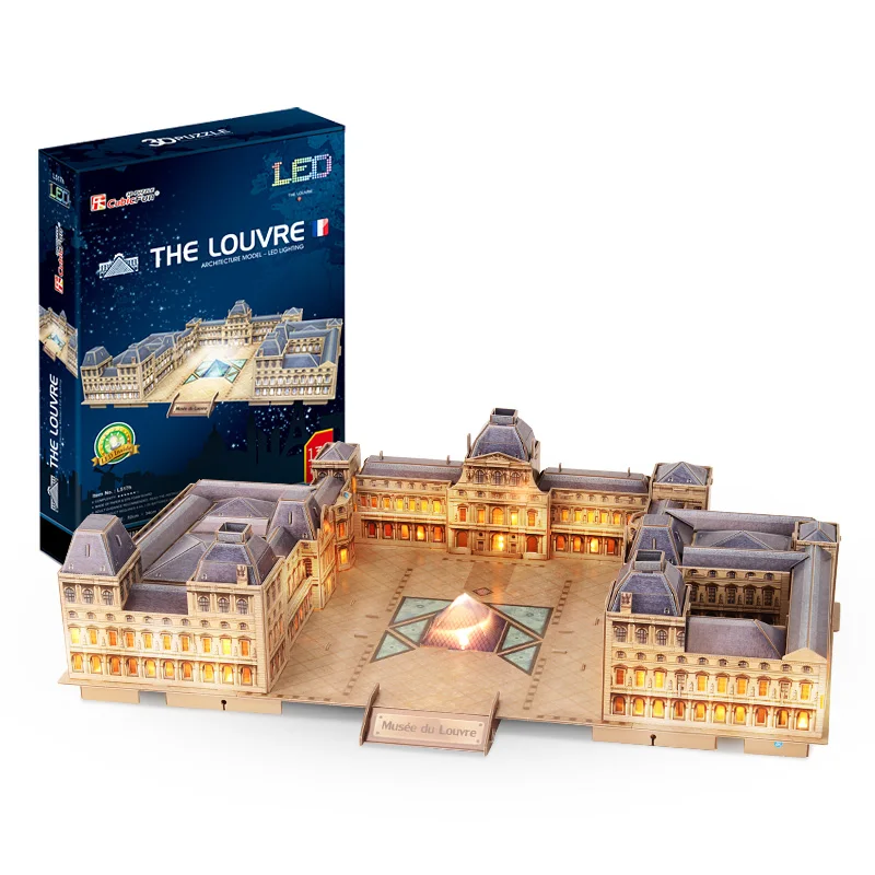 

Parrowbebe 3D three-dimensional puzzle assembly toy Paris Louvre building model with Led lamp children's birthday creative gift
