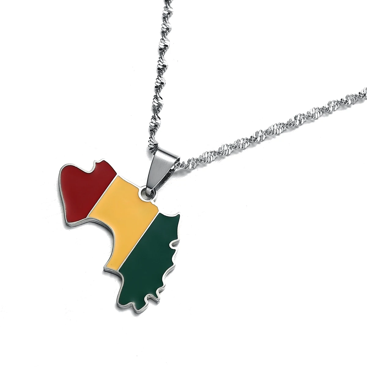 Stainless Steel Guinea Map & Flag Pendant Necklaces for Women Men Jewelry Map Of Guinea Necklaces Guinee 5