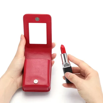 

Kou hong bao Genuine Leather Trend Rivet Fashionable Cosmetic Bag chun gao bao Rhombus Mini Storage Portable with Mirror