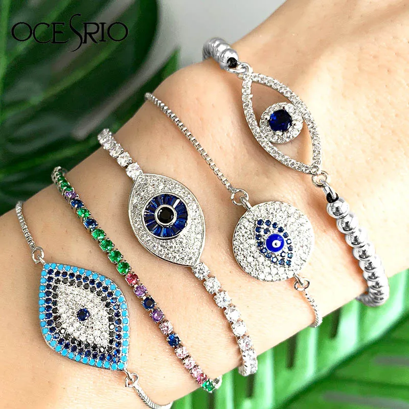 

Turkey Evil Eye Bracelets Set for Women Sliver Charm Bracelets Adjustable Classic Blue Eye Bar Bracelet Fashion jewelry brt-b70