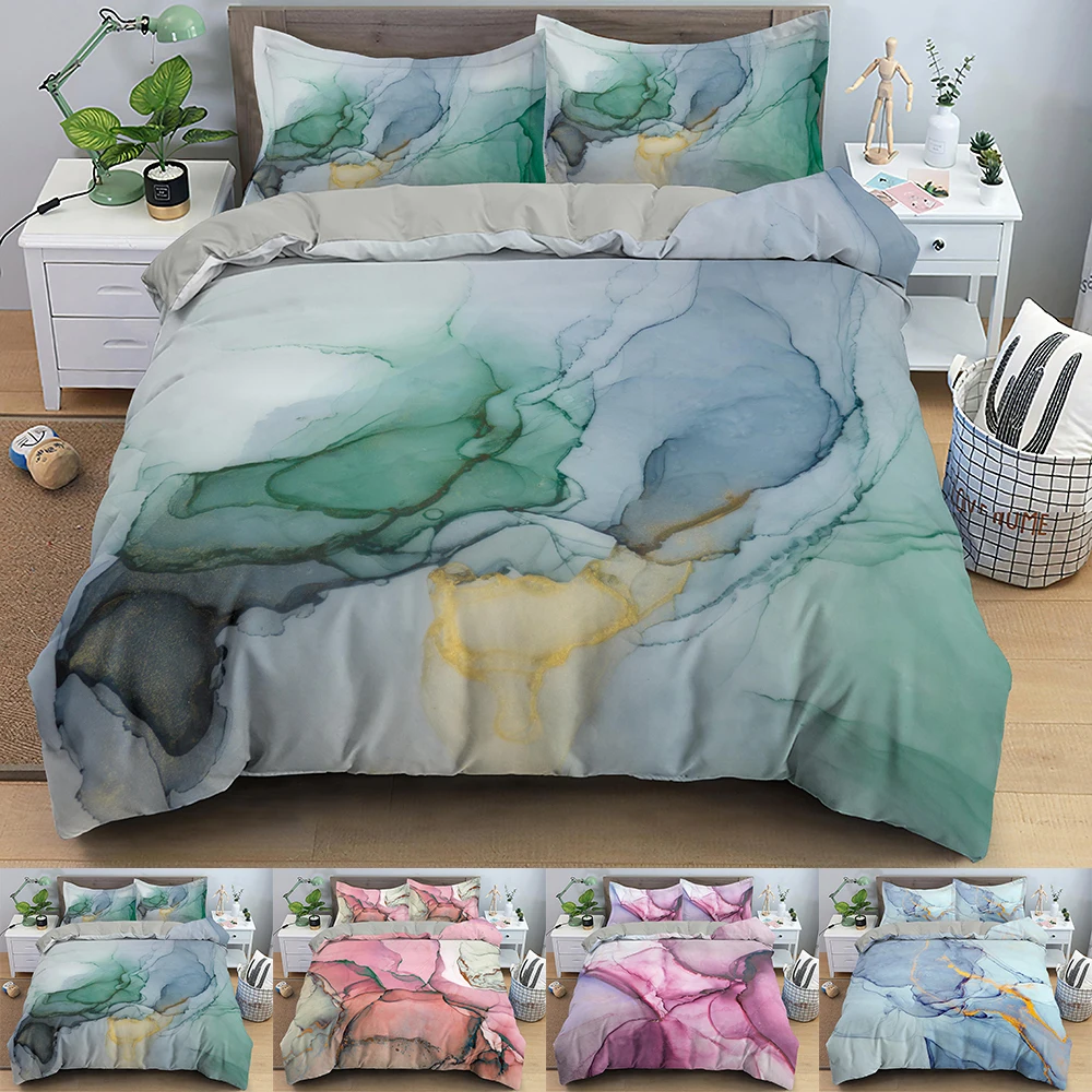 Oil Painting Marble Bedding Set Luxury Duvet Cover Abstract Art Comforter Quilt Queen Bed Home Textile | Дом и сад