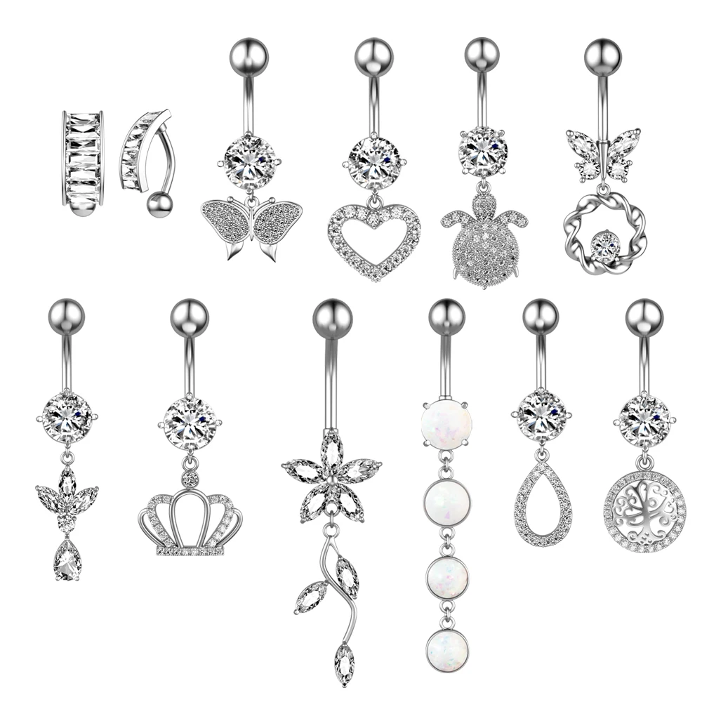 14G Tier Herz baumeln Bauchnabel Ringe Chirurgenstahl gebogene Nabel Barbell Ring Körperschmuck Piercing Ombligo für Frauen Mädchen – Detail 1