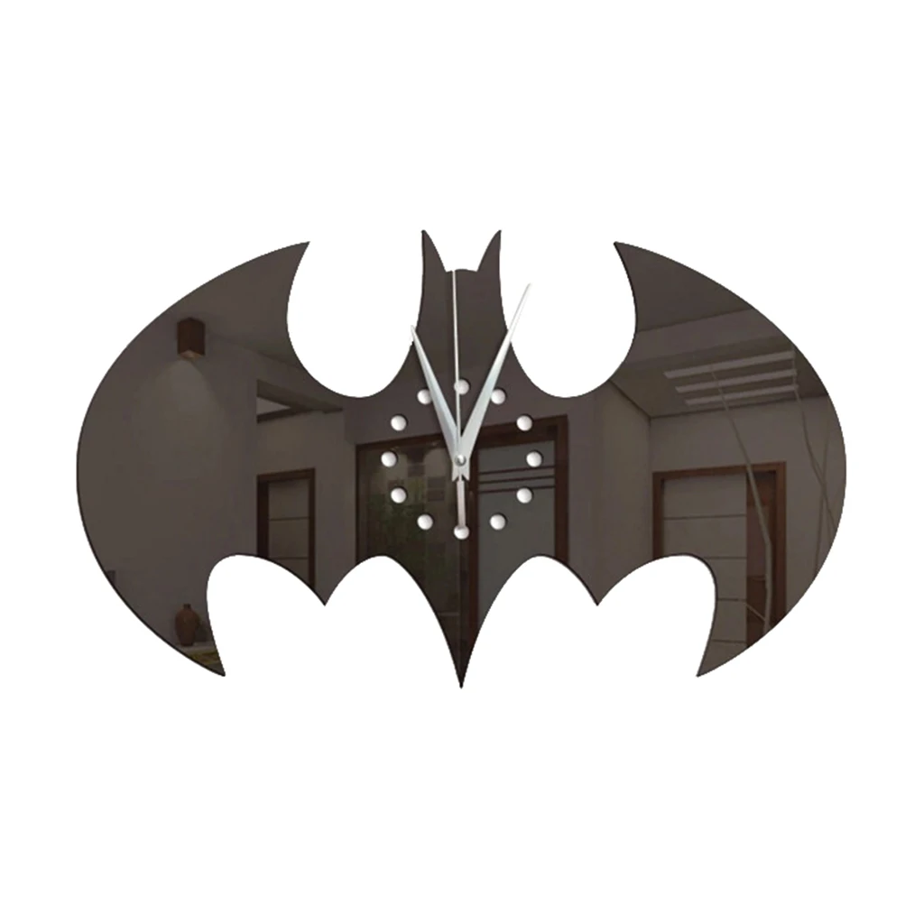 Acrylic Bat Shape Wall Clock Wall Sticker Mute Clock Home Art Decor