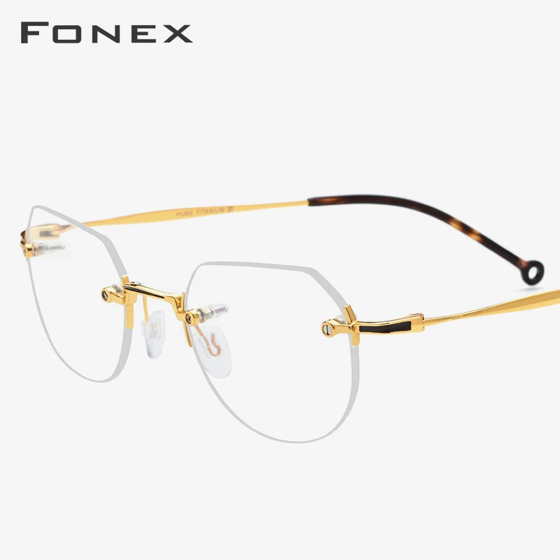 

Pure Titanium Rimless Eyeglasses Frame Men Retro Vintage Polygon Prescription Eyewear Women Myopia Optical Glasses Frames 9142