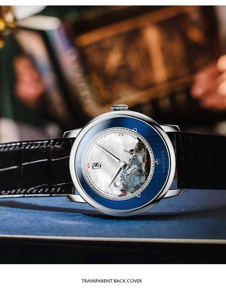 PONIGER Men Automatic Watch Top Luxury Brand Watches Dress Mechanical Wristwatch Sapphire Fashion Rotate Windmill Second Hand
