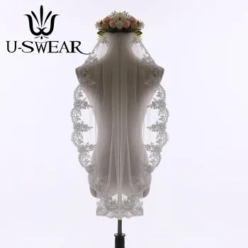 

Flora Lace Embroidery Women Wedding Veils 90 CM Long One Layer Bridal Veils Lace Edge Style Wedding Accessories