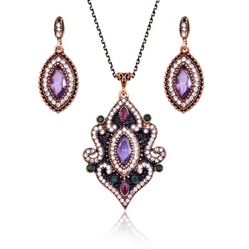 

GU03 Fashion women Opal Crystal Necklace Earrings Ring Popular three-piece set