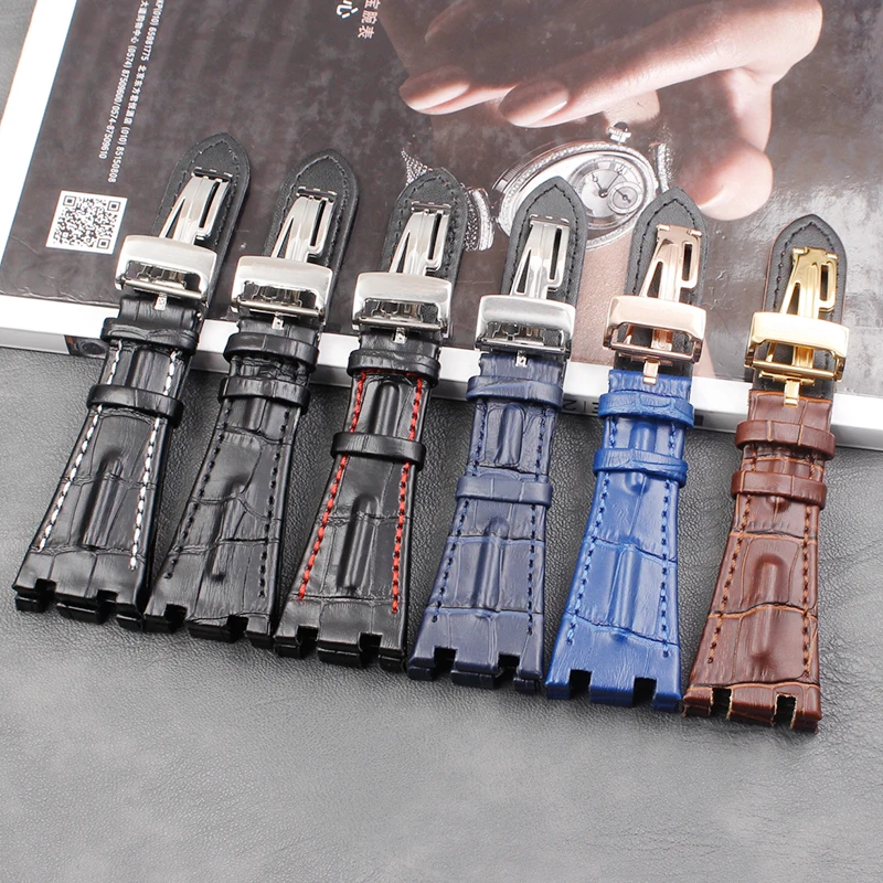 Men's Watch Accessories for AP Royal Oak Leather Strap Folding Buckle 28mm Women's Outdoor Casual | Наручные часы