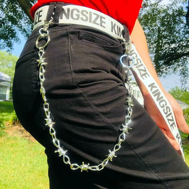 

Punk Chunk Spikes Unisex Hip Hop Style Barbed Wire Link Wallet Pants Belt Chain Trousers Jean Skirt Waist Lobster Clasp Closures