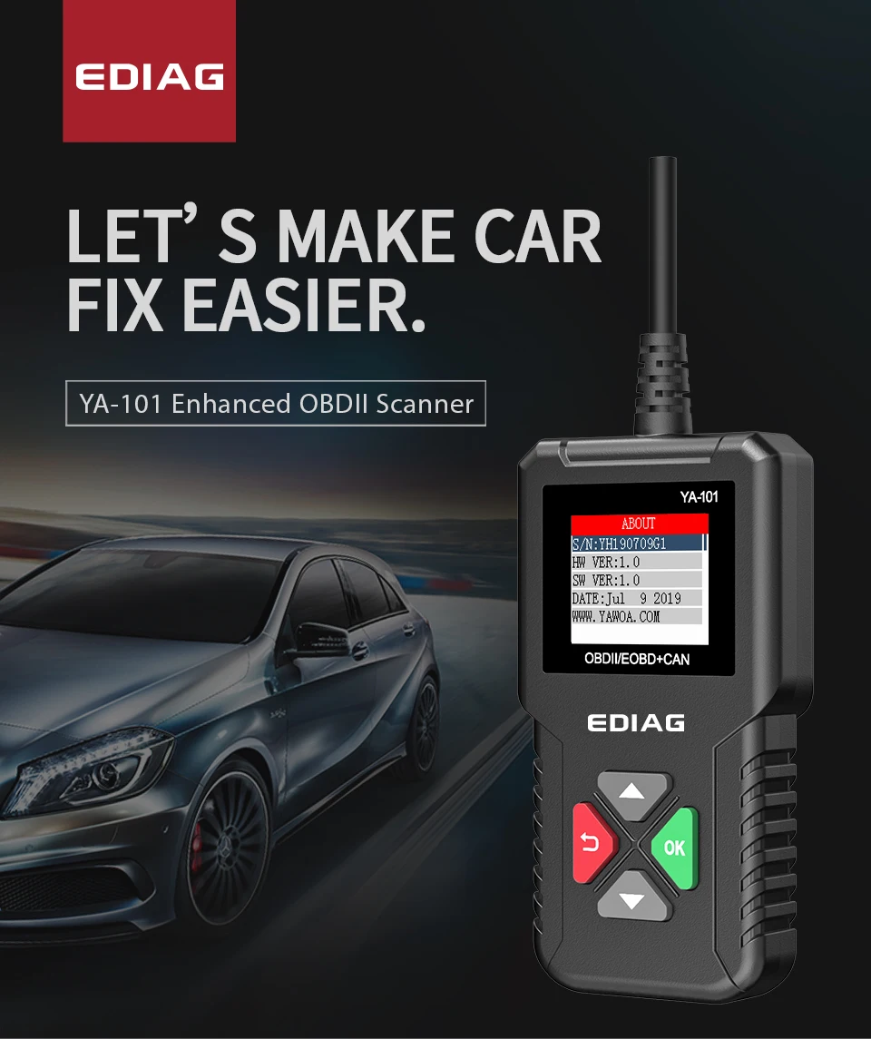 Ediag YA101 считыватель кодов OBDII/EOBD батарея тест YA-101 инструмент диагностики авто граф datastream OBD2 реальный 16Pin DIY сканер CR3001