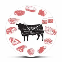 Angus Beef Chart Minimalist Wall Clock Steak House Farmhouse Kitchen Wall Art Silent Quartz Clock Cow Meat Cut Butcher Art Clock 1