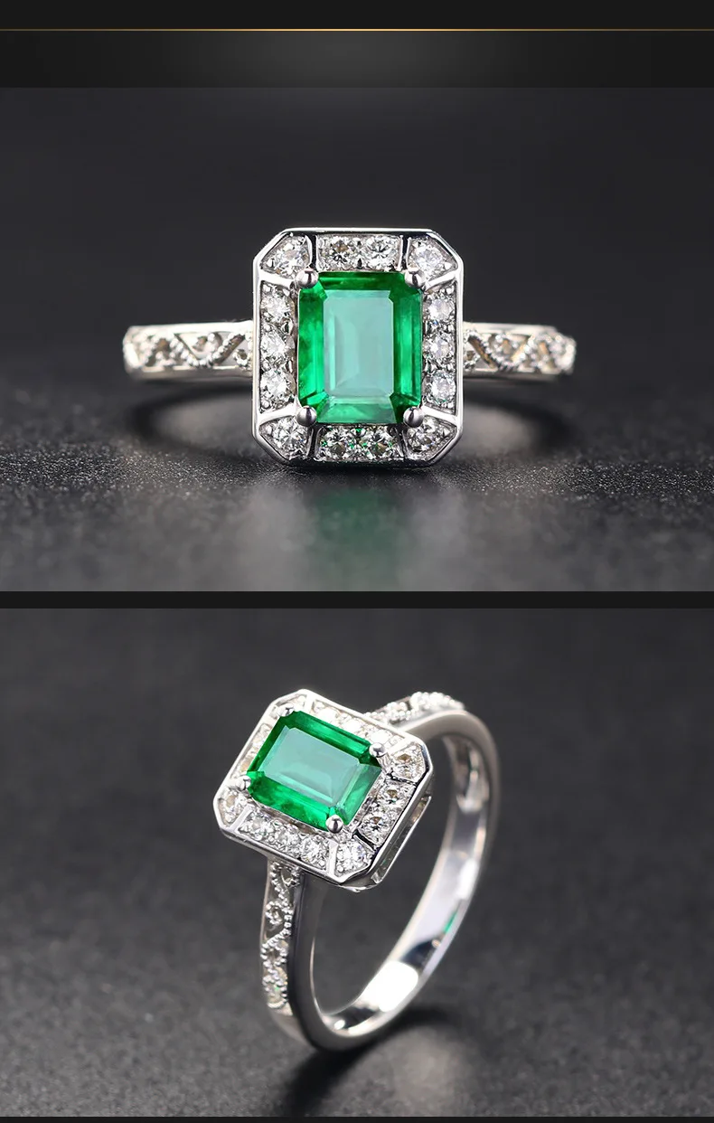 Natural Long Emerald Color Gemstone Rings for Women Silver 925 Fashion Wedding Resizable Fine Jewelry Bohemia Hollowed Out Rings