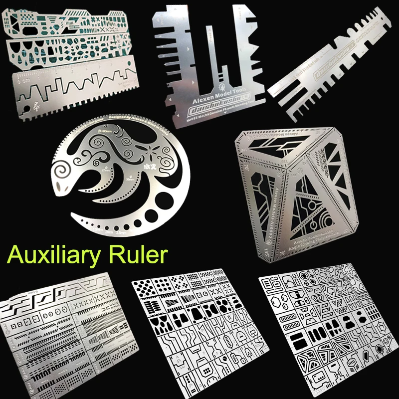 Military Model Tool Carved Texture Punched Circle Drawing Auxiliary Ruler Engraving Stainless Steel model tools