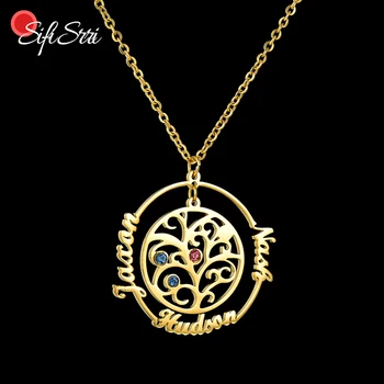 

Sifisrri Custom Name Family Tree Necklace Stainless Steel Tree Of Life Personalized Letter Necklaces Women Kids Christmas Gift