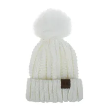 Women Hat Girls Keep Warm Winter Casual Knitted Hat Wool Hemming Hat Ski Detachable hair ball ladies solid color wool cap