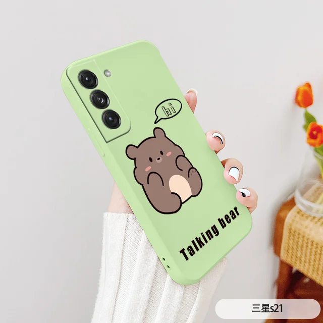 Cute For Samsung Galaxy S21 S20 FE S10 Note 20 10 Plus Case Bear Soft Cover A72 A52 A42 A32 A71 A51 A41 A31 A21S Phone Case Matcha Green
