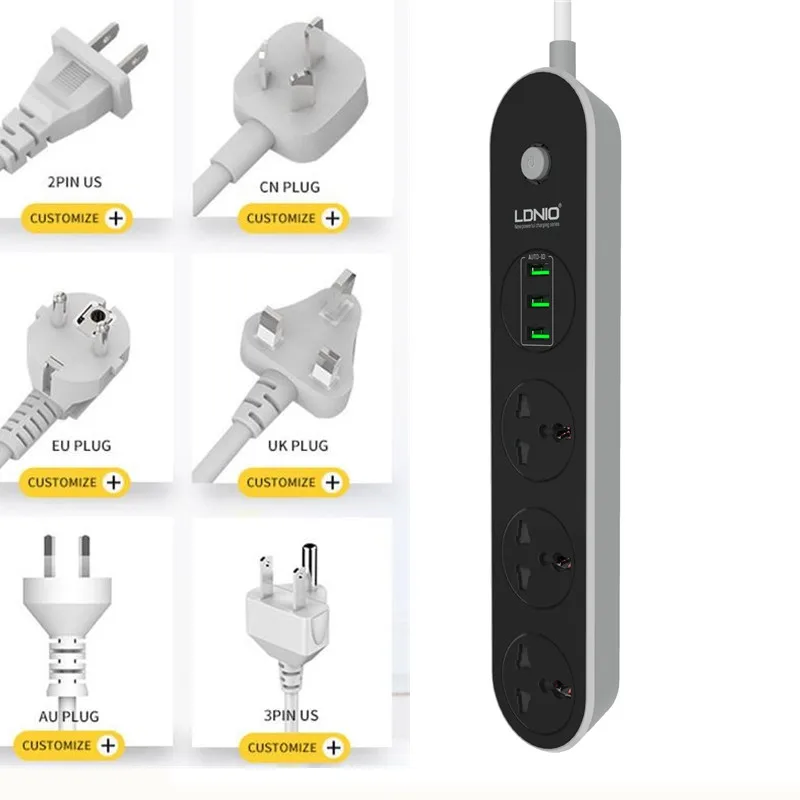 Новый USB-удлинитель LDNIO с 3 розетками и USB-портами 1 5 м | Электроника