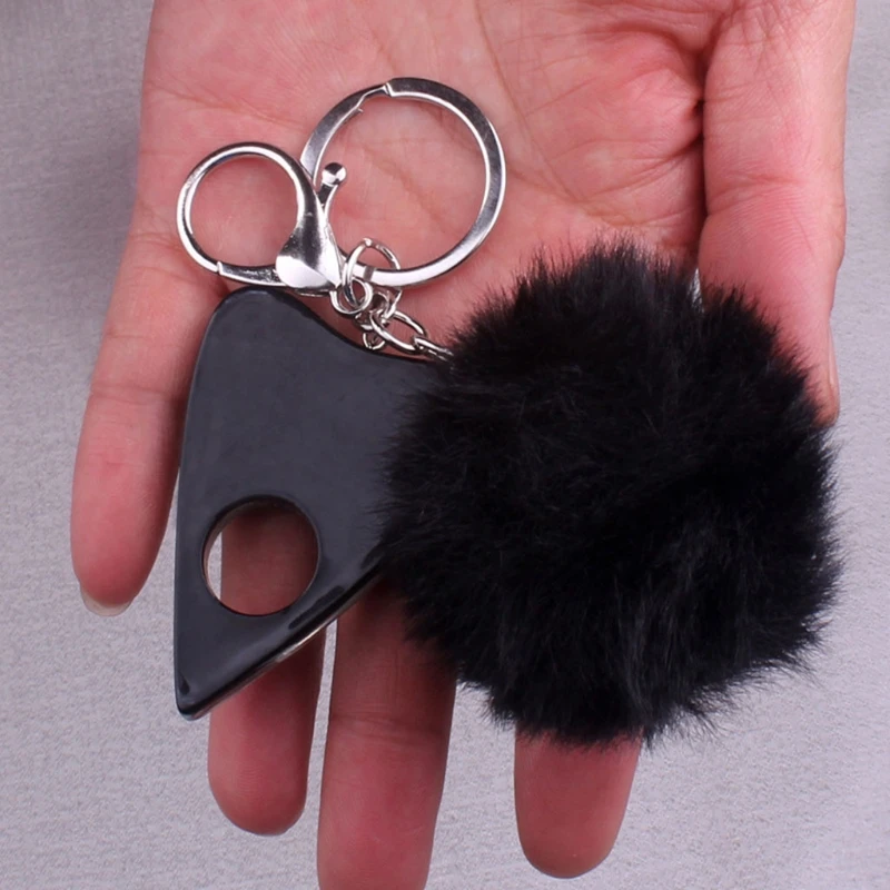 Women Ouija Planchette Keychain Resin Pompom Charms Handbag Keyring With Plush Ball Punk Board Crafts Jewelry Gift