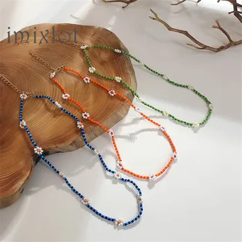 

Korean Flowers Bohemian Handmade Rainbow Beads Choker Necklace Boho Candy Color Bead Satellite Necklace Women Fashion Jewelry