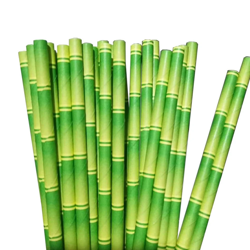 

25pcs/lot Green Bamboo Paper Straws Happy Birthday Wedding Decorative Event Tropical Party Supplies Drinking Straw Decoration B4