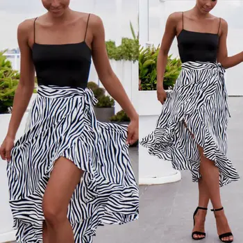 

Women Wrap Sarong Long Skirt Zebra-Stripe Beach Cover Up Bohemian Boho Smock