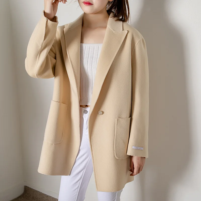 Light Apricot Yellow Весенне-осеннее пальто женская одежда корейская мода двухсторонняя шерстяная куртка Женское шерстяное пальто Manteau Femme 9114 YY2064 - Цвет: Light Apricot Yellow