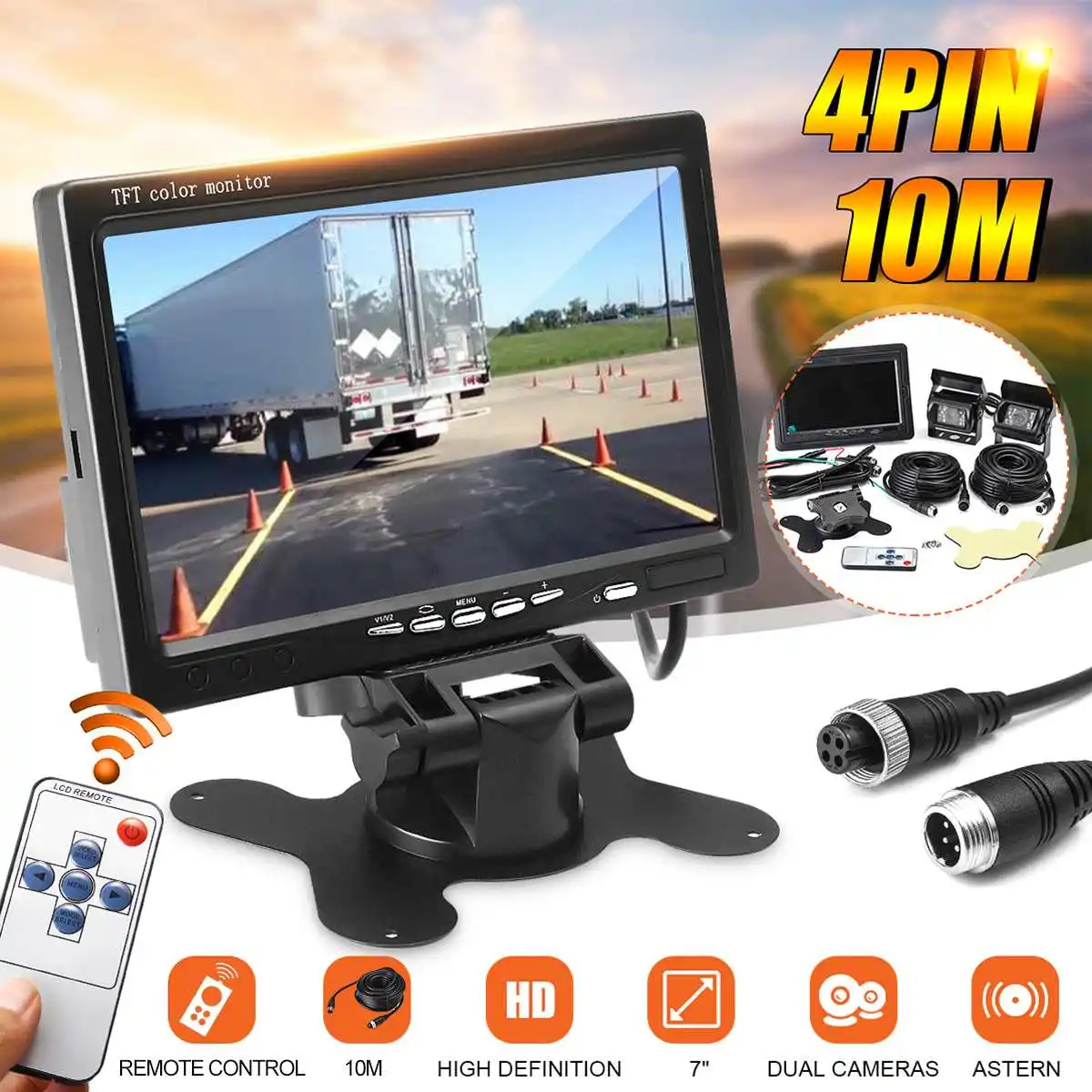 

4Pin Car Rear View Kit 7" LCD Monitor + 2x CCD IR Night Vision Waterproof Reversing Parking Backup Camera For Bus Truck