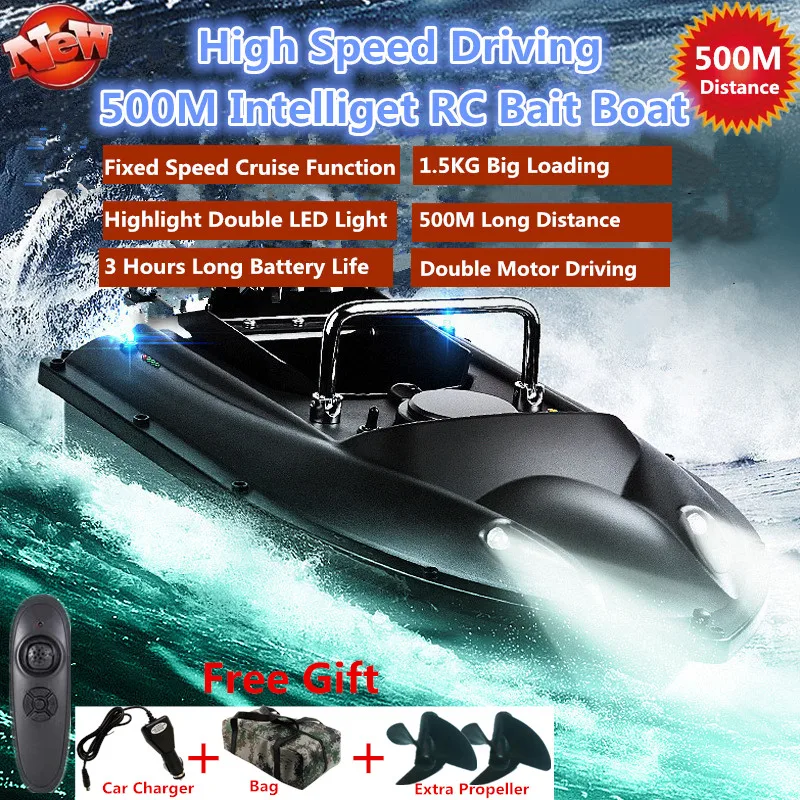 Buy New Function Fixed Speed Cruise Remote Control Fishing Finder Boat 1.5KG 500M Dual Night Light Lure Fishing Smart RC Bait Boat