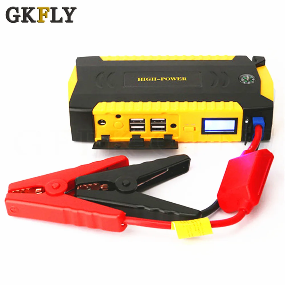 Baratos Nuevo GKFLY Car Jump Starter Power Bank 16000mAh 12V dispositivo de inicio portátil 600A cargador de coche para el coche Booster de batería de coche Buster LED