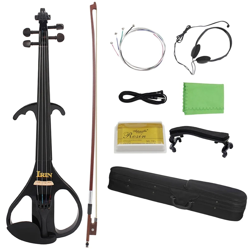 

HOT-IRIN 4/4 Full Size Electric Violin Fiddle Maple Wood Stringed Instrument Ebony Fretboard Chin Rest