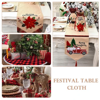

Christmas Table Runner Flower Christmas Tree Tablecloth Christmas Table Flag Mat for Home New Year Decoration