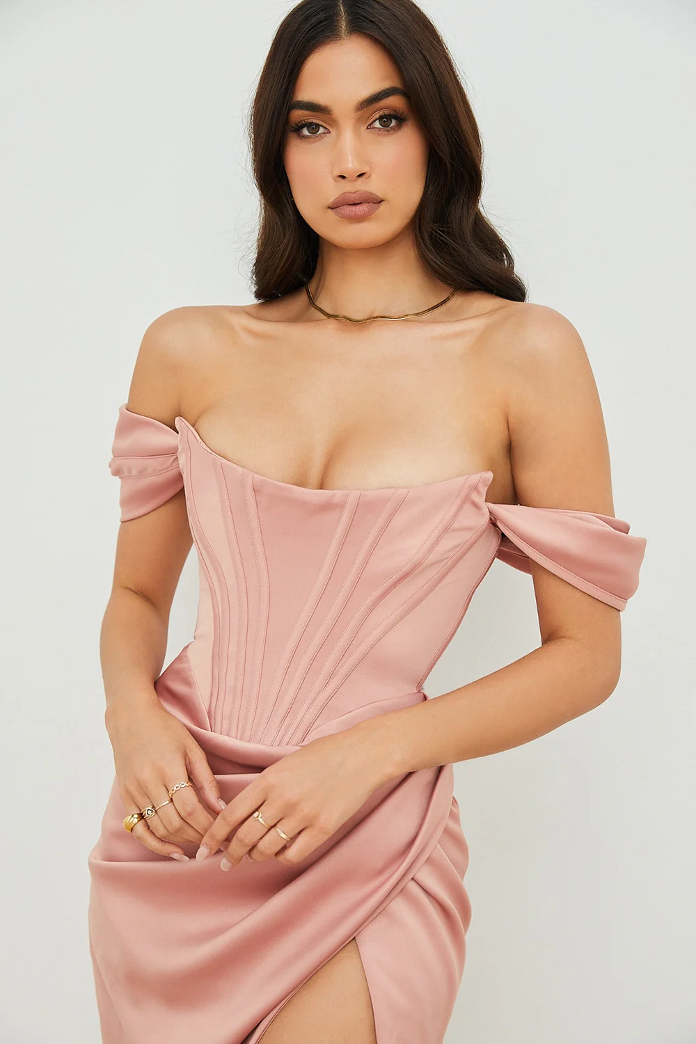 HOVON Ruched Off Shoulder Party Corset Dress Boned Split Backless Sexy Bodycon Ladies Dresses 2021 Summer Night Club Midi Dress little black dress