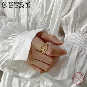

OBEAR 925 Sterling Silver Weave Wide Chain Ring 18K Gold Openwork Minimalist Rings for Women Ins Style Elegant Jewelry