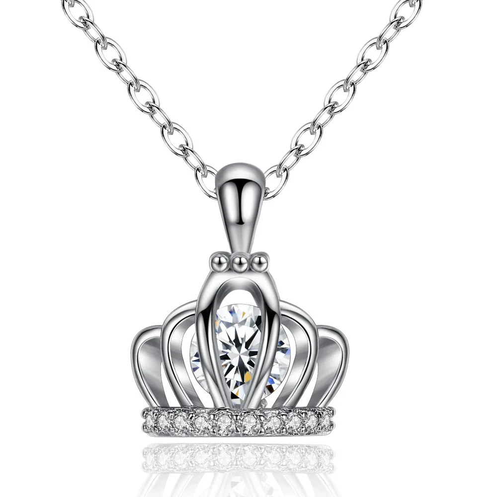 2020 New Hot Sale Necklace O-shaped white gold color Crown With Zircon Pendant Women's Boutique Clavicle Chain | Украшения и