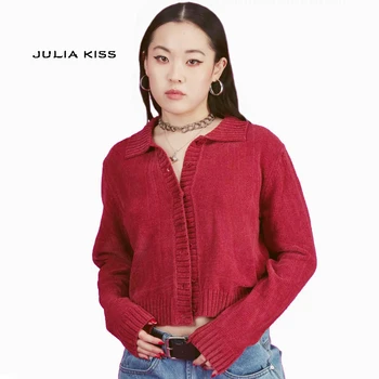 

Women Knitted Button Through Chenille Cardigan