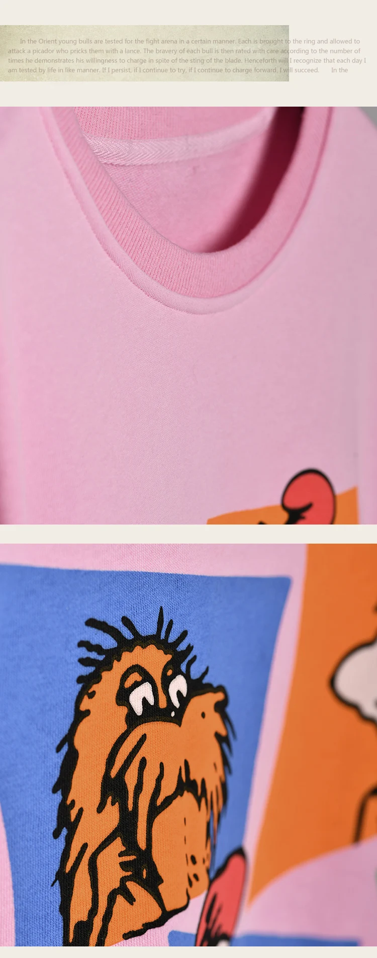 R2725 Arts and art reduce age cartoon printing soft pink loose round collar short hoodie female autumn and winter