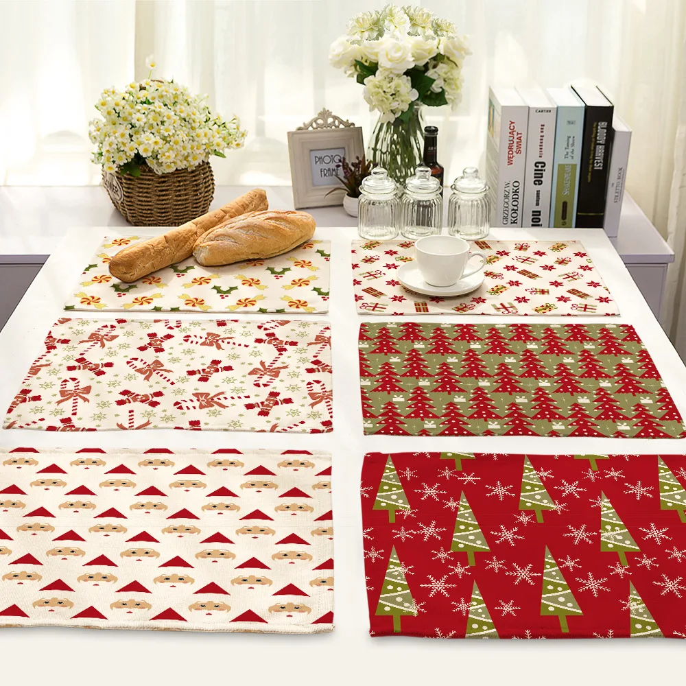 

1 Pcs Plaid Linen And Cotton Placemat For Christmas Fabric Table Mats Napkins Simple Design Tableware Kitchen Tool