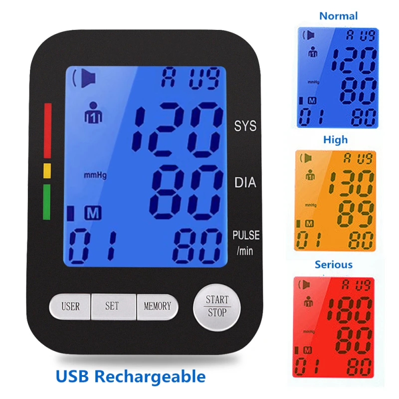 

Digital Arm Blood Pressure Monitor Automatic sphygmomanometer BP Pressure Gauge Meter Presion Arterial usb chargering Tonometer