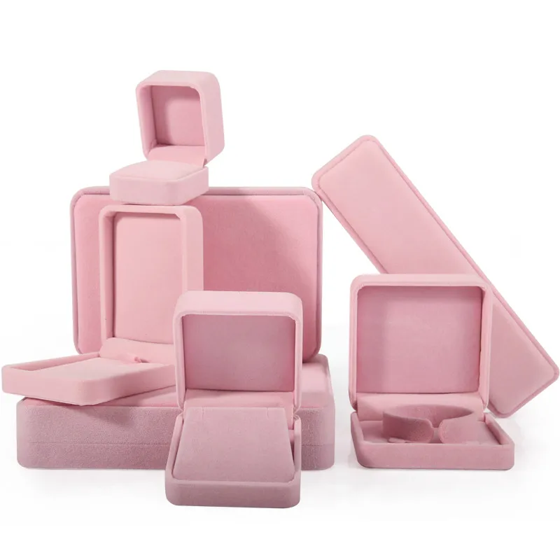 

luxury velvet pink packing case wedding ring bracelet earrings organizer holder women girlfriend display jewelry box gift