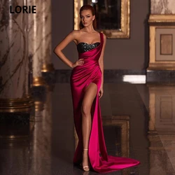 LORIE Elegant One Shoulder Red Evening Dresses Mermaid with Sequined Long Formal Pageant Prom Party Gown Vintage High Split