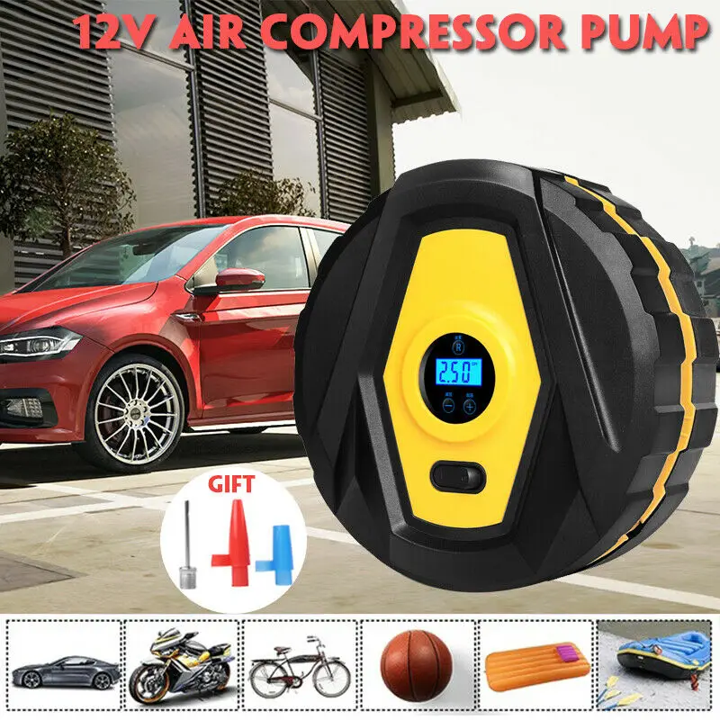 Inflador de neumáticos portátil multifuncional para coche, bomba de compresor de aire Digital con luz LED de 12V para motocicleta, 150PSI