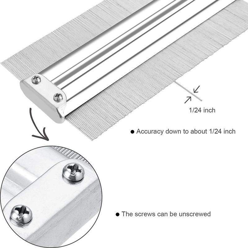 2 Pieces 6 Inch Contour Gauge Profile Gauge Contour Duplicator Gauge Stainless Steel Multi-Functional Contour Gauge for Tiling