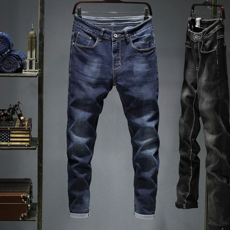 

2020 New Arrivals Jeans Men Quality Brand Business Casual Male Denim Pants Straight Slim Fit Dark Blue Men Plus Size 40 42 44 46