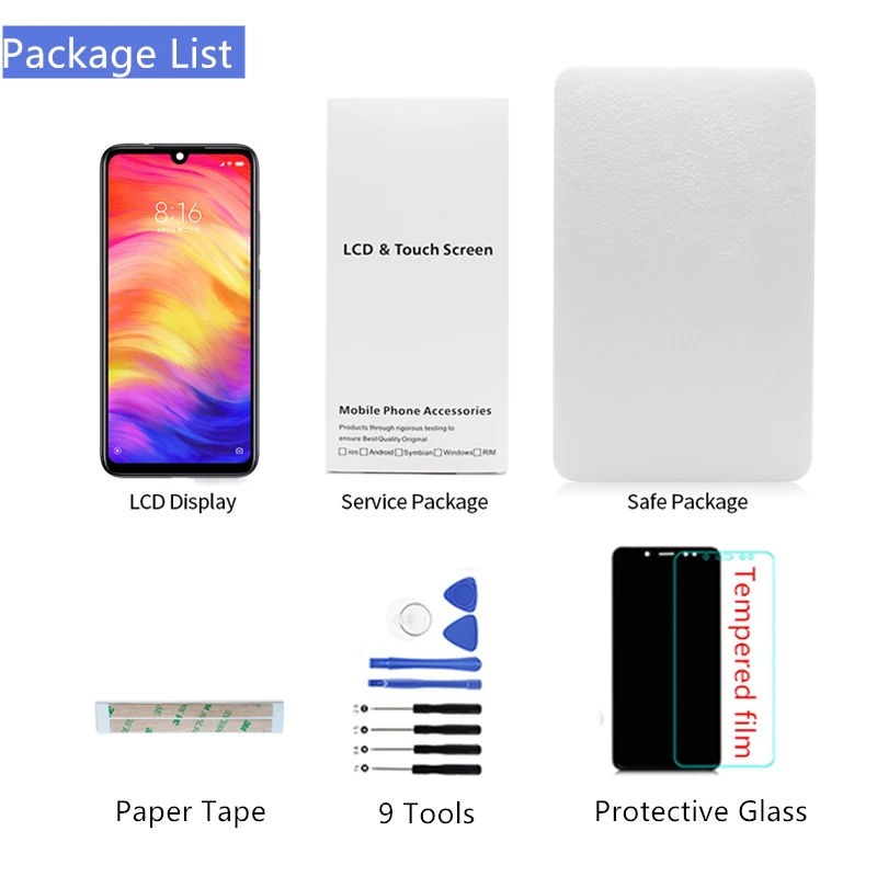 Для xiaomi redmi note 7 ЖК-дисплей кодирующий преобразователь сенсорного экрана в сборе для redmi note 7 pro lcd+ рамка 10 сенсорных запчастей