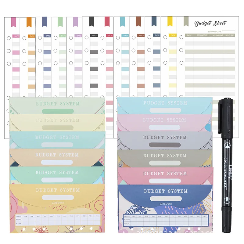 25 Pieces A6 Binder Cash Envelopes System Budget Planner Organizer,12 Budget Money Envelopes,12 Expense Sheets for Bill Planner