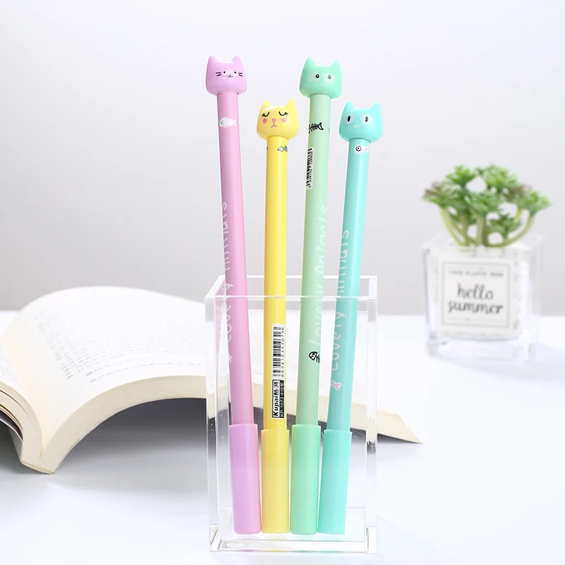 

12pcs Korean Kawaii Cat Gel Pen Cartoon Animal School Office Supply Accessory Cute Stationary Store Funny Thing Writing Tool Bts
