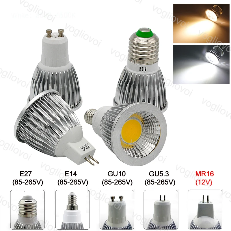 Vogliovoi Dimmable COB Spotlights Lamp 110V 220V 120 Angle Aluminium GU10 E27 GU5.3 MR16 Cool White For Crystal Chandelier Home | Освещение