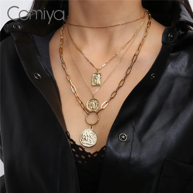Comiya Necklace For Women Gold Silver Color Indian Bijoux Geometric Round Mujer Collare Statement Maxi Necklaces Boho Jewelry | Украшения и