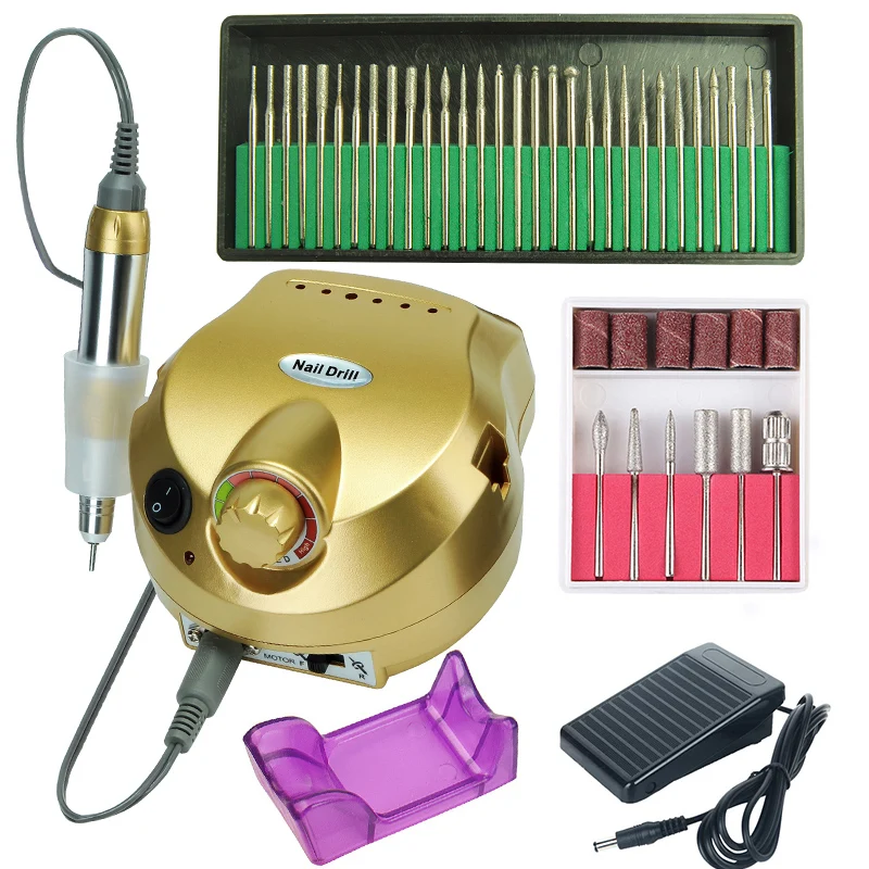 35000/20000 RPM Electric Nail Drill Machine Set Mill Cutter Left Hand Bits for Manicure Pedicure Gel Cuticle Strong Rotary File - Цвет: 35000 gold