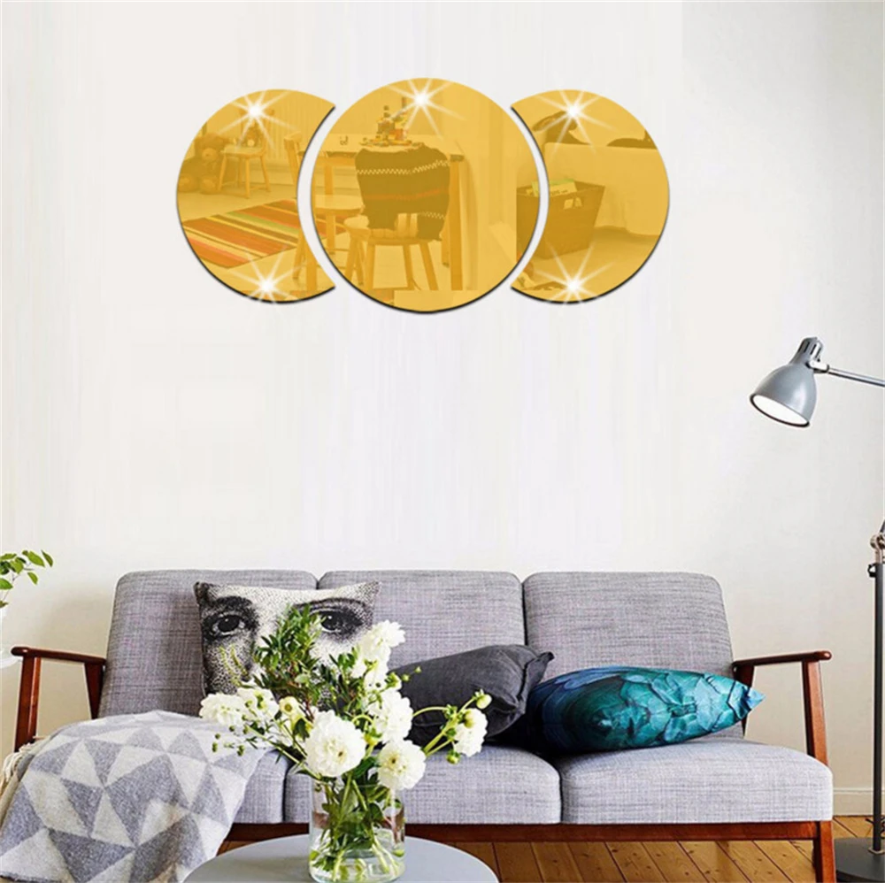 3Pcs/Set 3D Mirror Wall Sticker Round Mirror DIY TV Background Room Stickers Wall Decor bedroom Bathroom Home Decoration mirror